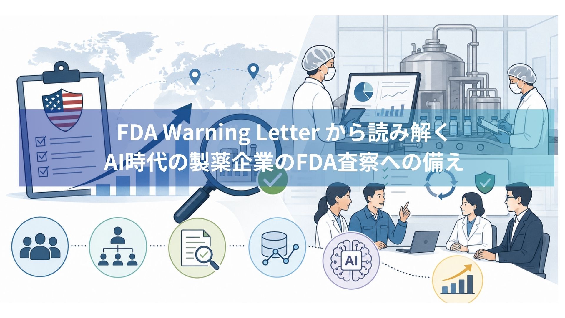 FDA査察とAI時代の製薬品質保証のイメージ