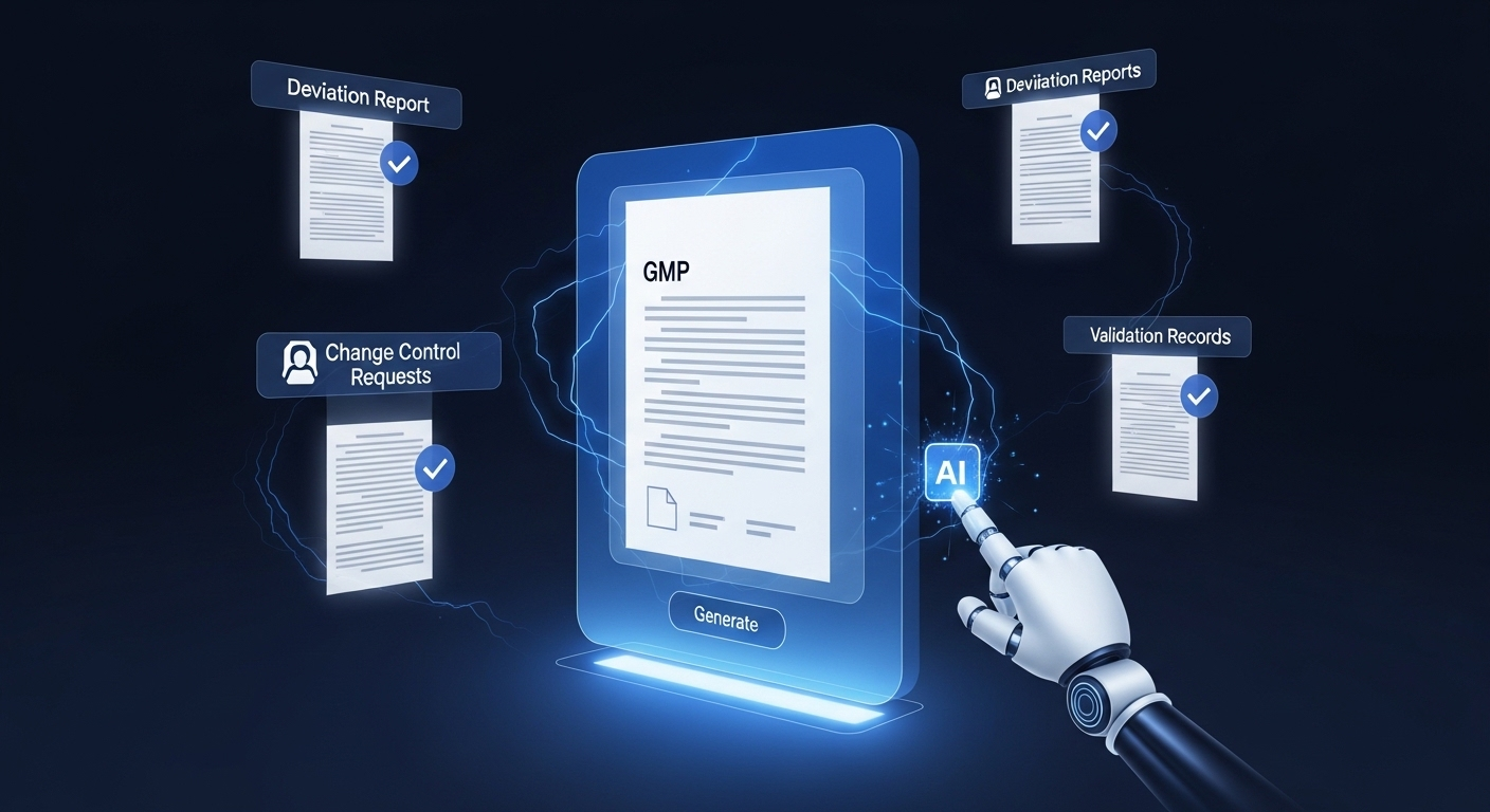 GMP文書の生成をAIで効率化するイメージ