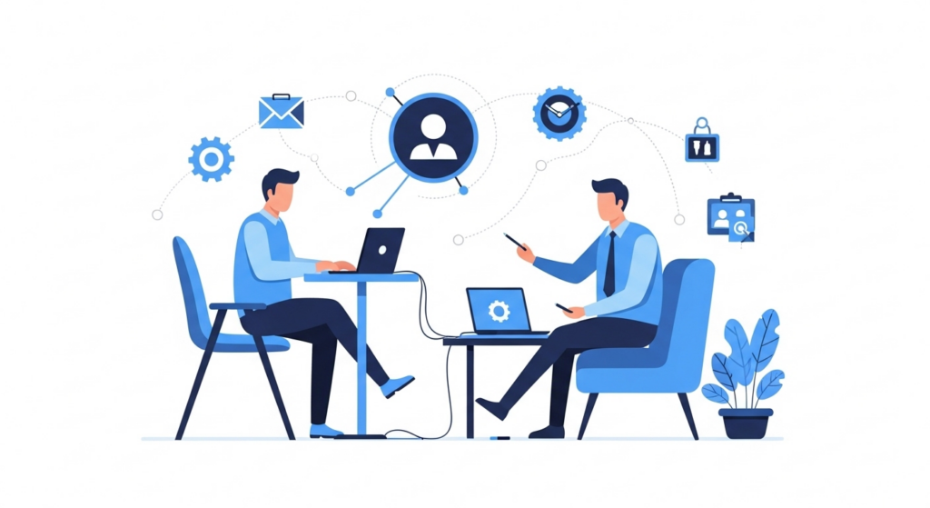 ローカルLLMの活用事例を示すイラスト。チャットボット、コード生成、文書解析など複数のAIアプリケーションと連携する様子を表している。